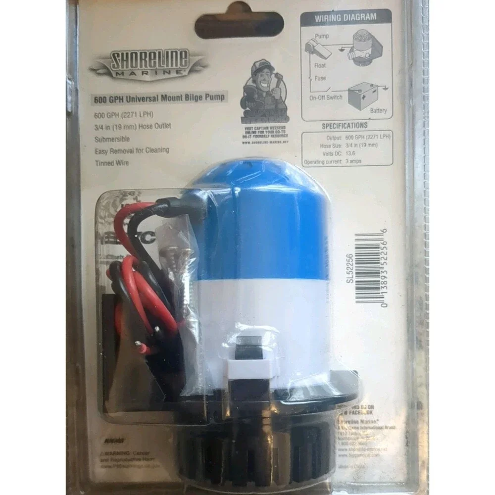 New Marine 600 GPH  Bilge Pump universal Mount  12V 3 amp 3/4